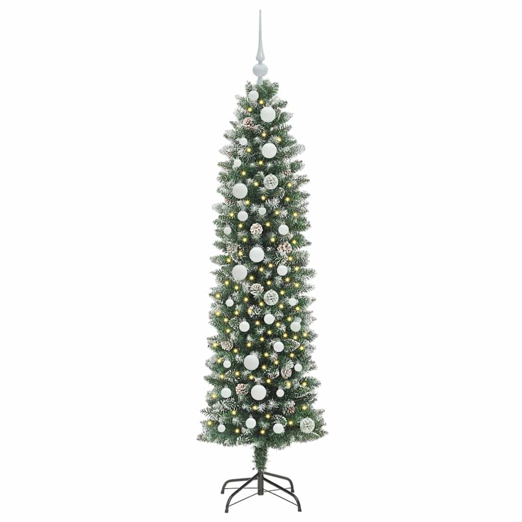 Vidaxl kunstmatige slanke kerstboom met 150 led groen en wit 150 cm