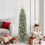 Vidaxl kunstmatige slanke kerstboom met 150 led groen en wit 150 cm