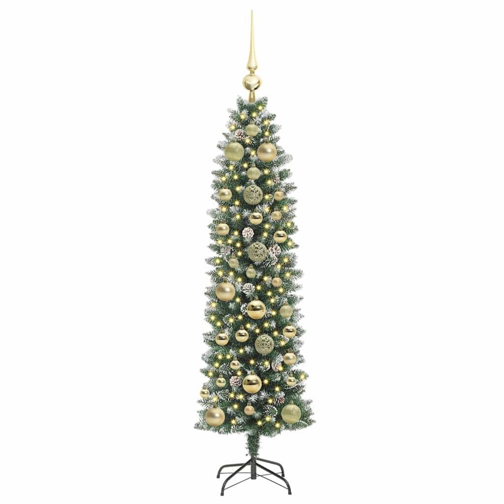 Vidaxl kunstmatige slanke kerstboom met 150 led groen en wit 150 cm
