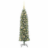 Vidaxl kunstmatige slanke kerstboom met 150 led groen en wit 150 cm