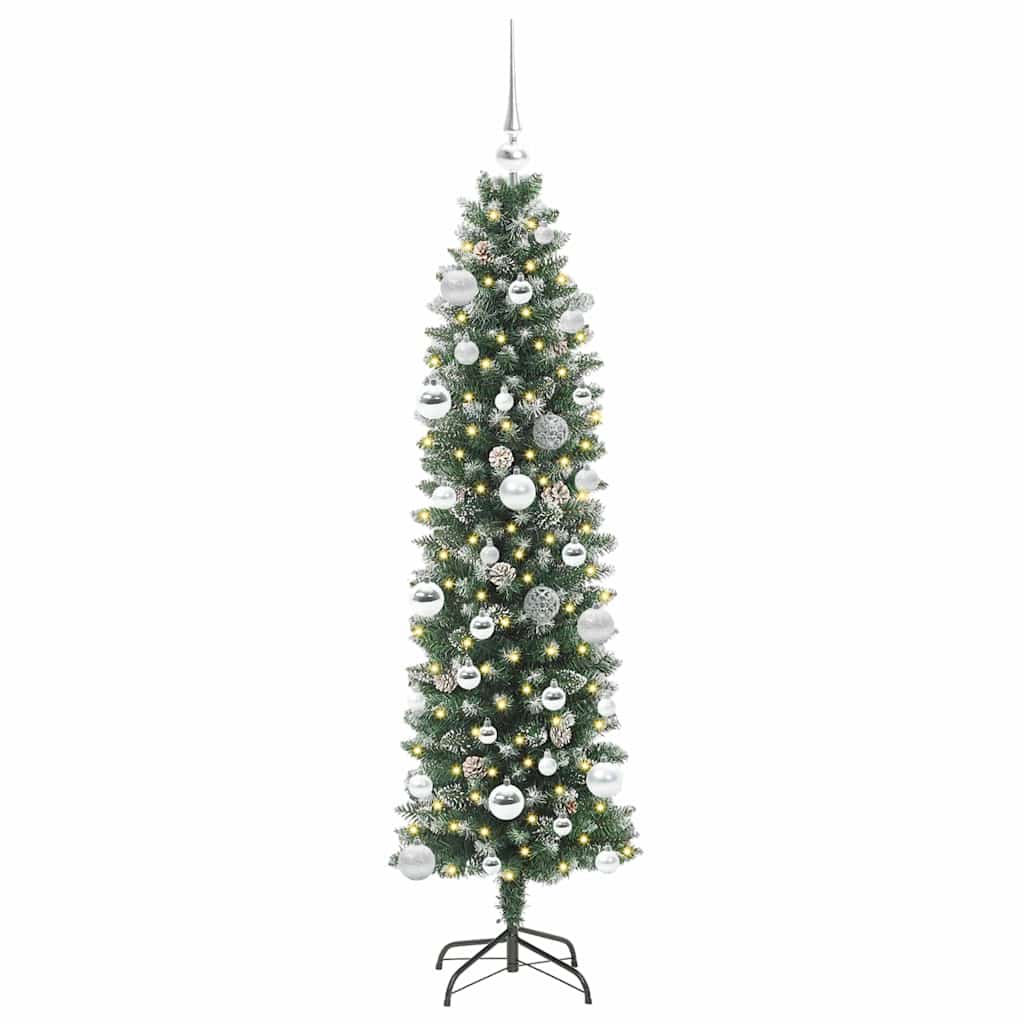 Vidaxl kunstmatige slanke kerstboom met 150 led groen en wit 150 cm