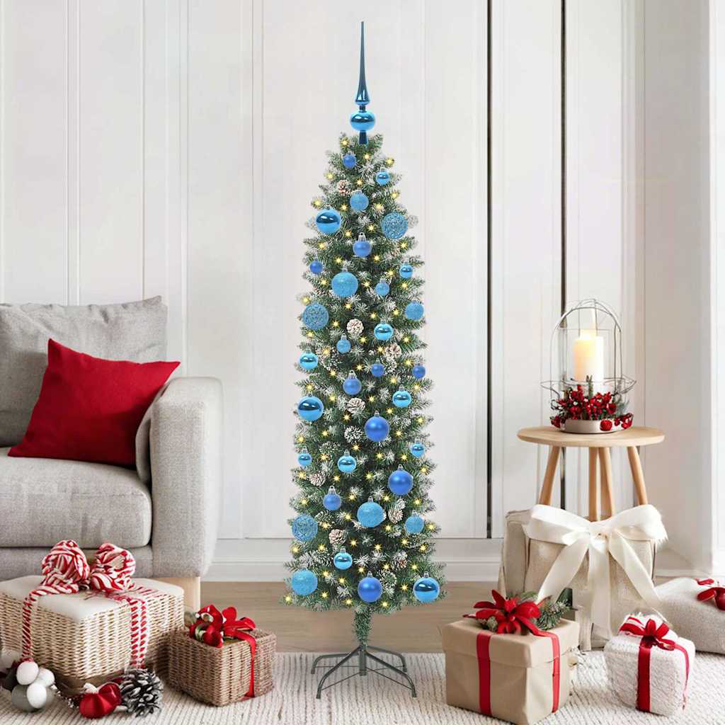Vidaxl kunstmatige slanke kerstboom met 150 led groen en wit 150 cm