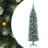 Vidaxl kunstmatige slanke kerstboom met 150 led groen en wit 150 cm