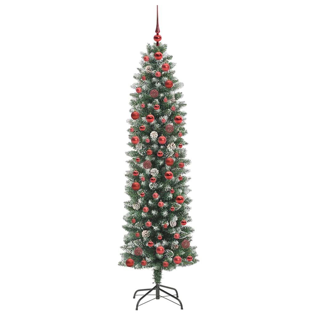 Vidaxl kunstmatige slanke kerstboom met 300 led groen en wit 180 cm