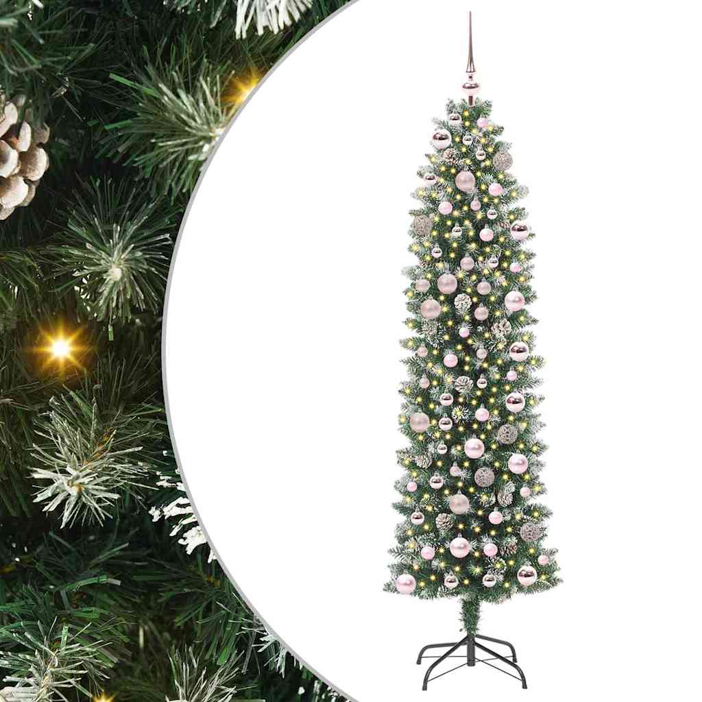 Vidaxl kunstmatige slanke kerstboom met 300 led groen en wit 180 cm