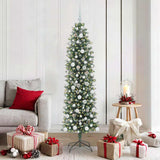 Vidaxl kunstmatige slanke kerstboom met 300 led groen en wit 180 cm