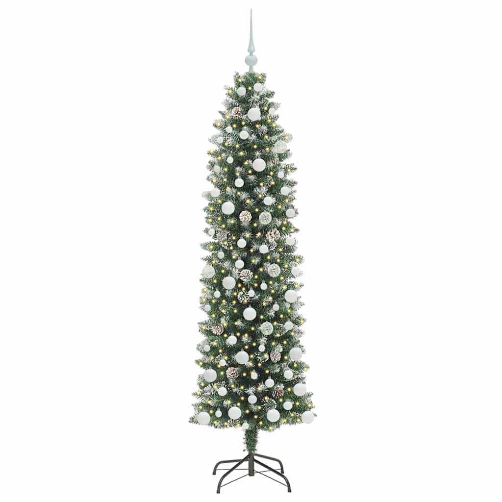 Vidaxl kunstmatige slanke kerstboom met 300 led groen en wit 180 cm
