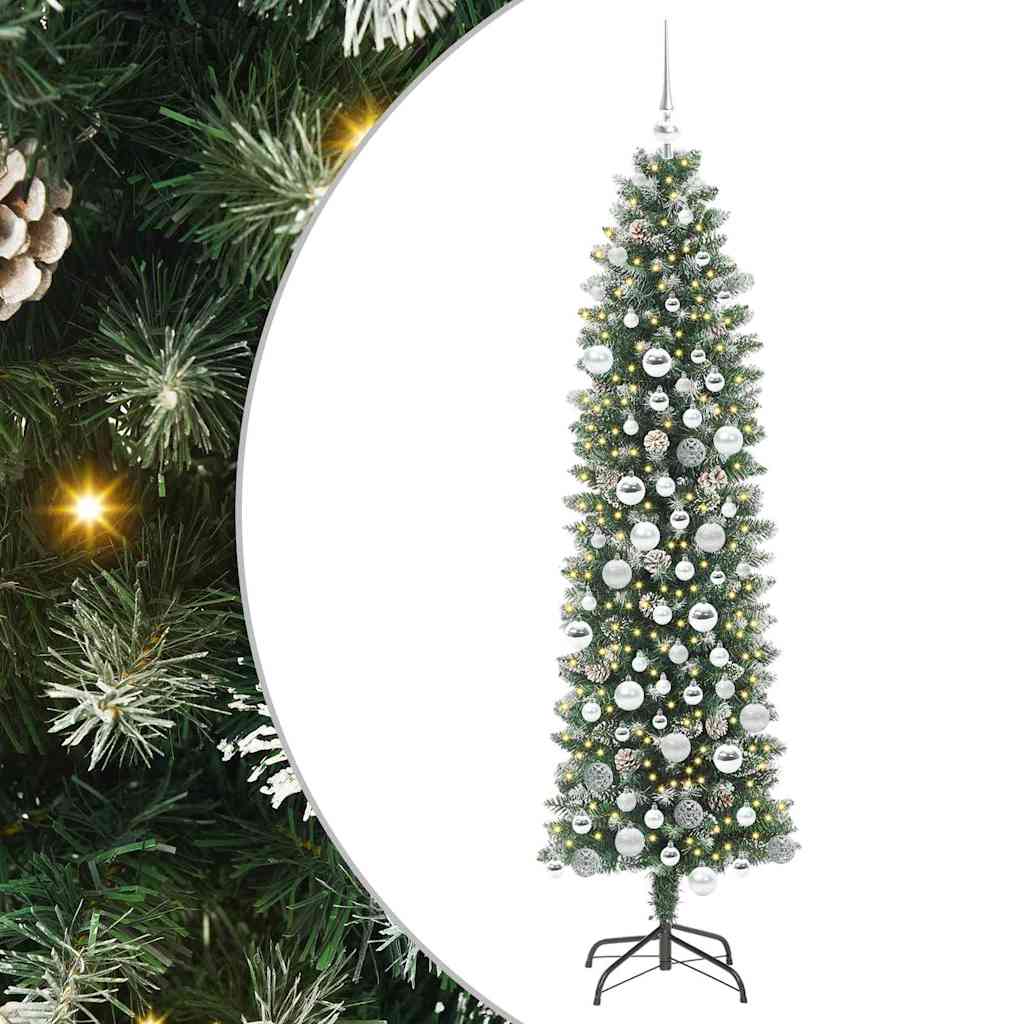 Vidaxl kunstmatige slanke kerstboom met 300 led groen en wit 180 cm