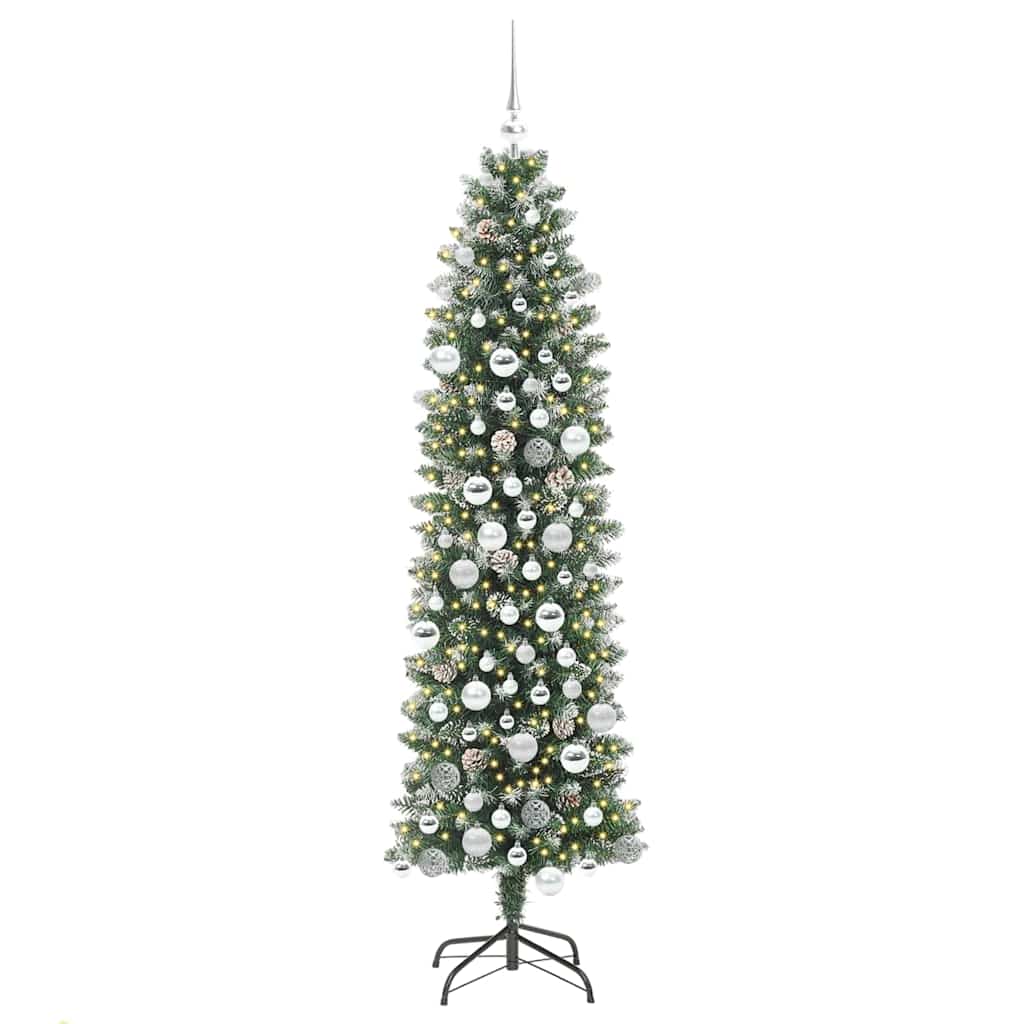 Vidaxl kunstmatige slanke kerstboom met 300 led groen en wit 180 cm