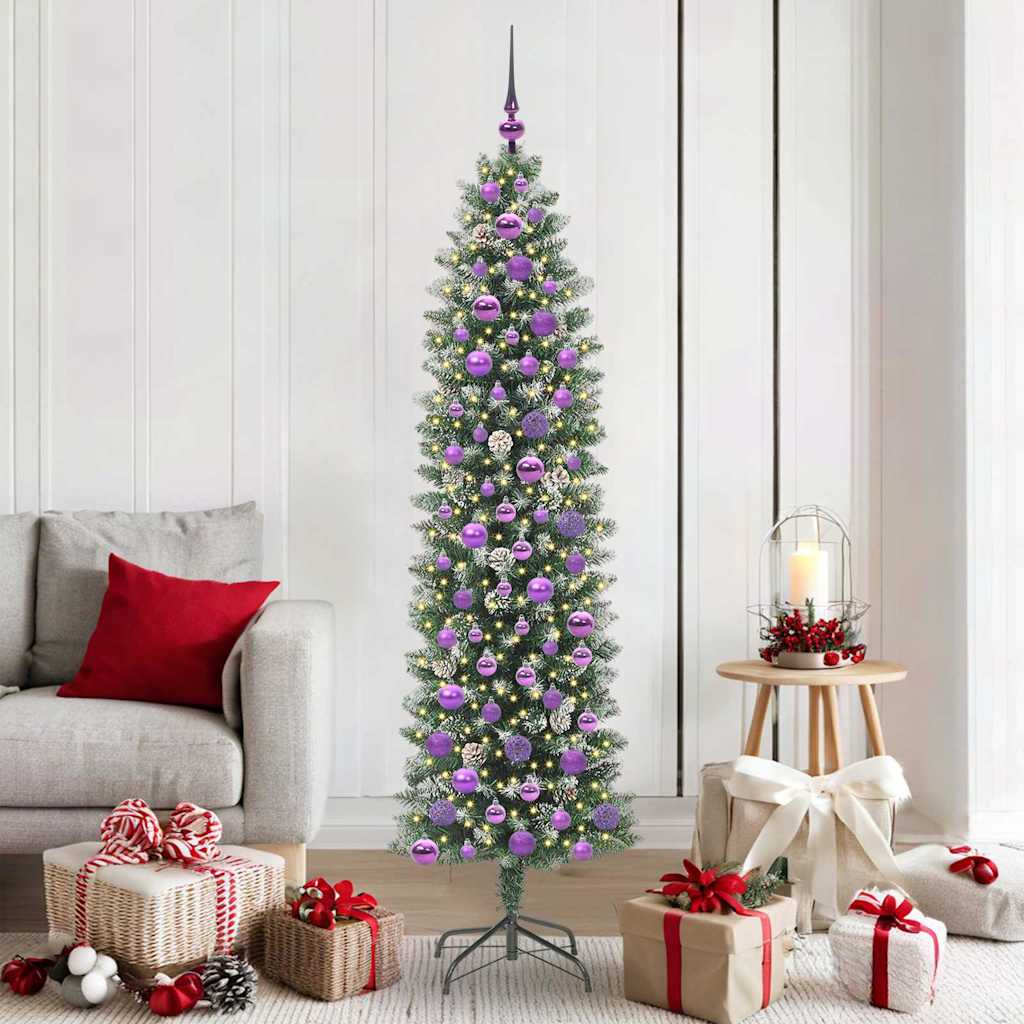 Vidaxl kunstmatige slanke kerstboom met 300 led groen en wit 180 cm