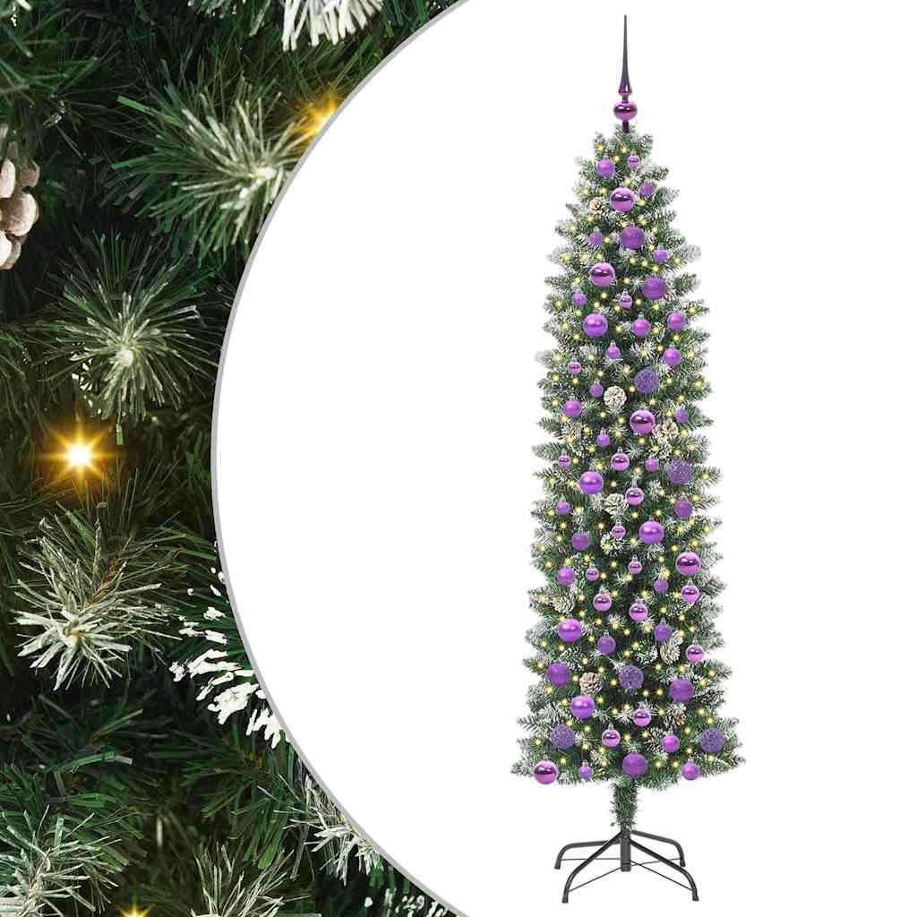 Vidaxl kunstmatige slanke kerstboom met 300 led groen en wit 180 cm