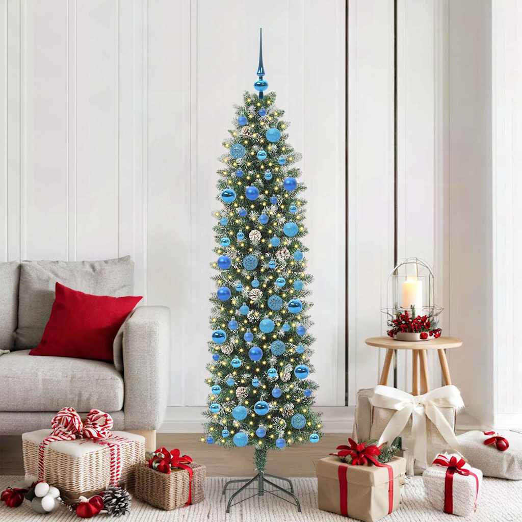 Vidaxl kunstmatige slanke kerstboom met 300 led groen en wit 180 cm