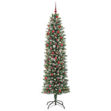 Vidaxl kunstmatige slanke kerstboom met 300 led groen en wit 210 cm