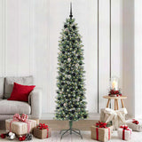 Vidaxl kunstmatige slanke kerstboom met 300 led groen en wit 210 cm