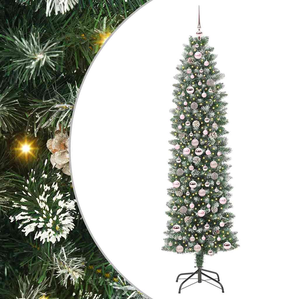 Vidaxl kunstmatige slanke kerstboom met 300 led groen en wit 210 cm