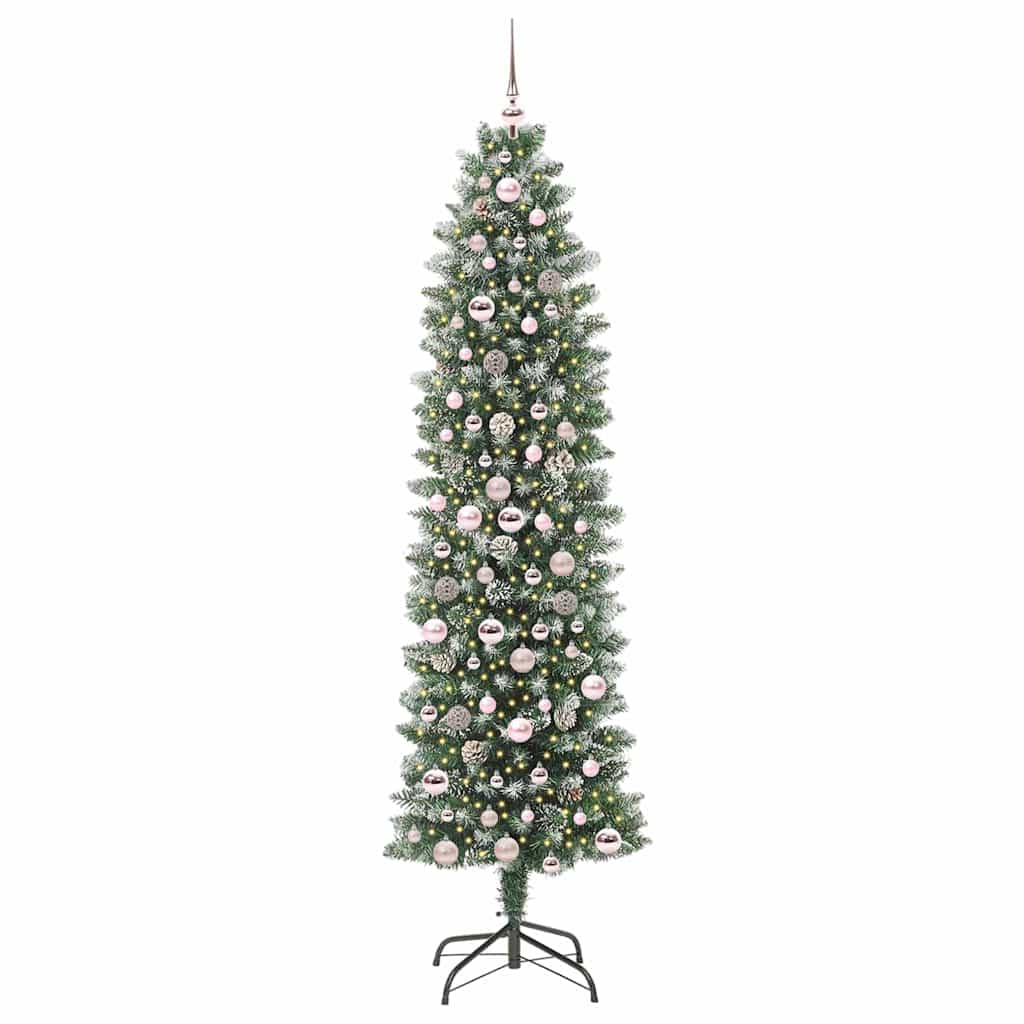 Vidaxl kunstmatige slanke kerstboom met 300 led groen en wit 210 cm