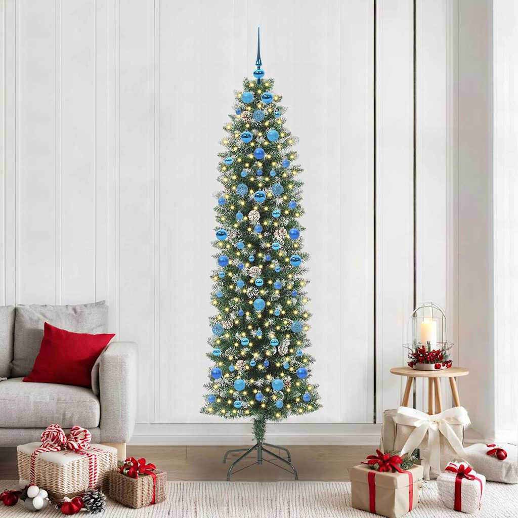 Vidaxl kunstmatige slanke kerstboom met 300 led groen en wit 210 cm