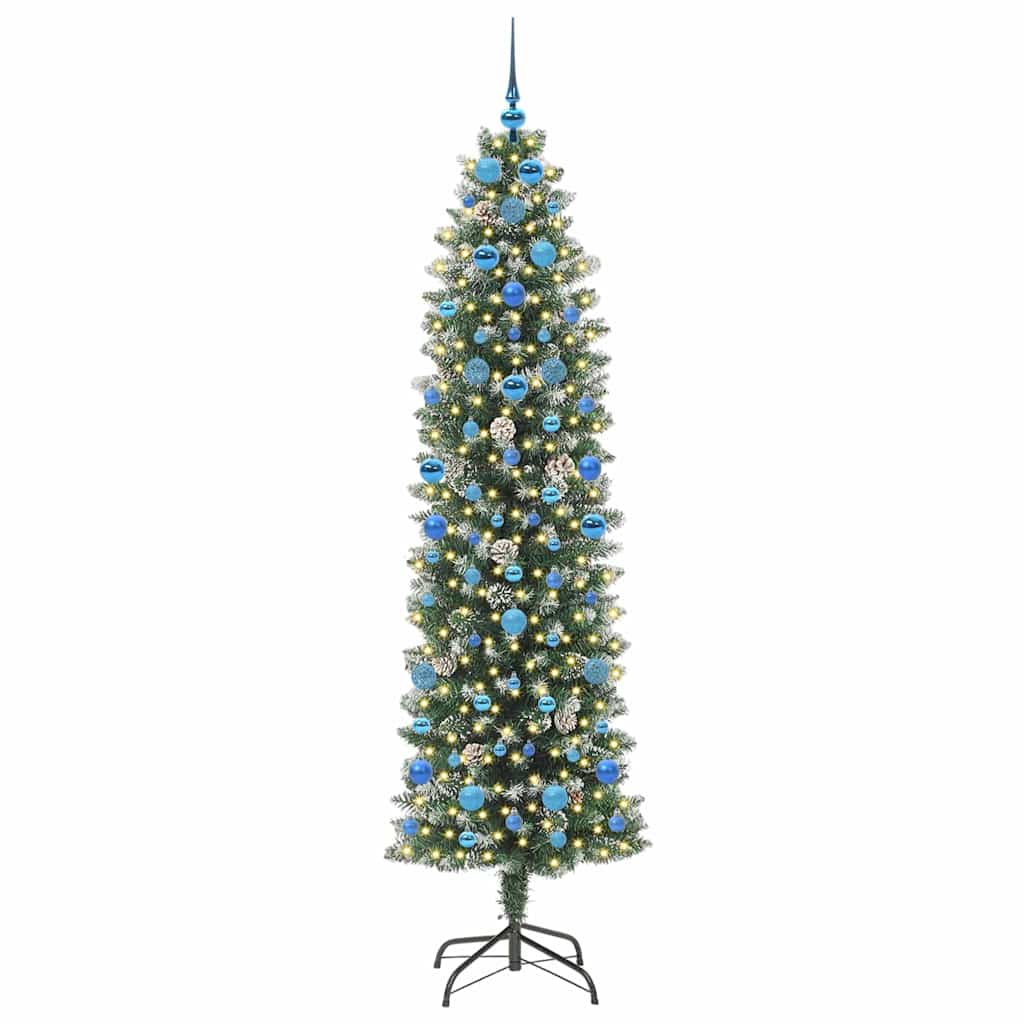 Vidaxl kunstmatige slanke kerstboom met 300 led groen en wit 210 cm