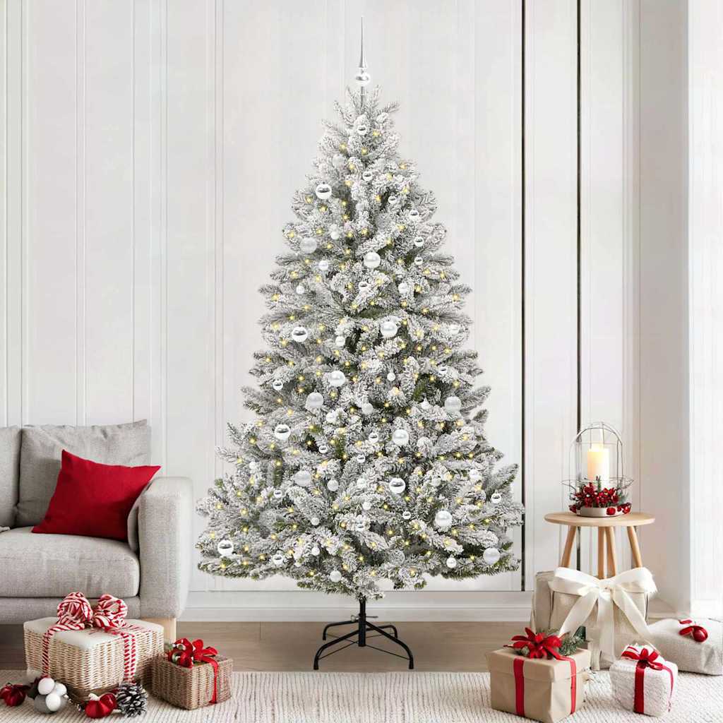 Vidaxl kunstkerstboom met 300 led groen en wit 210 cm pvc en metaal