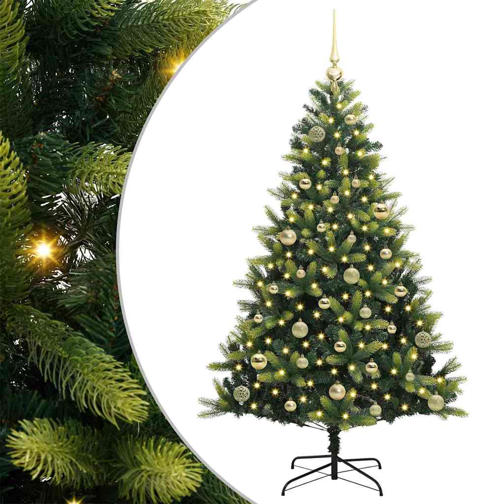 Vidaxl kunstkerstboom met scharnier 150 leds groen 150 cm pvc en pe