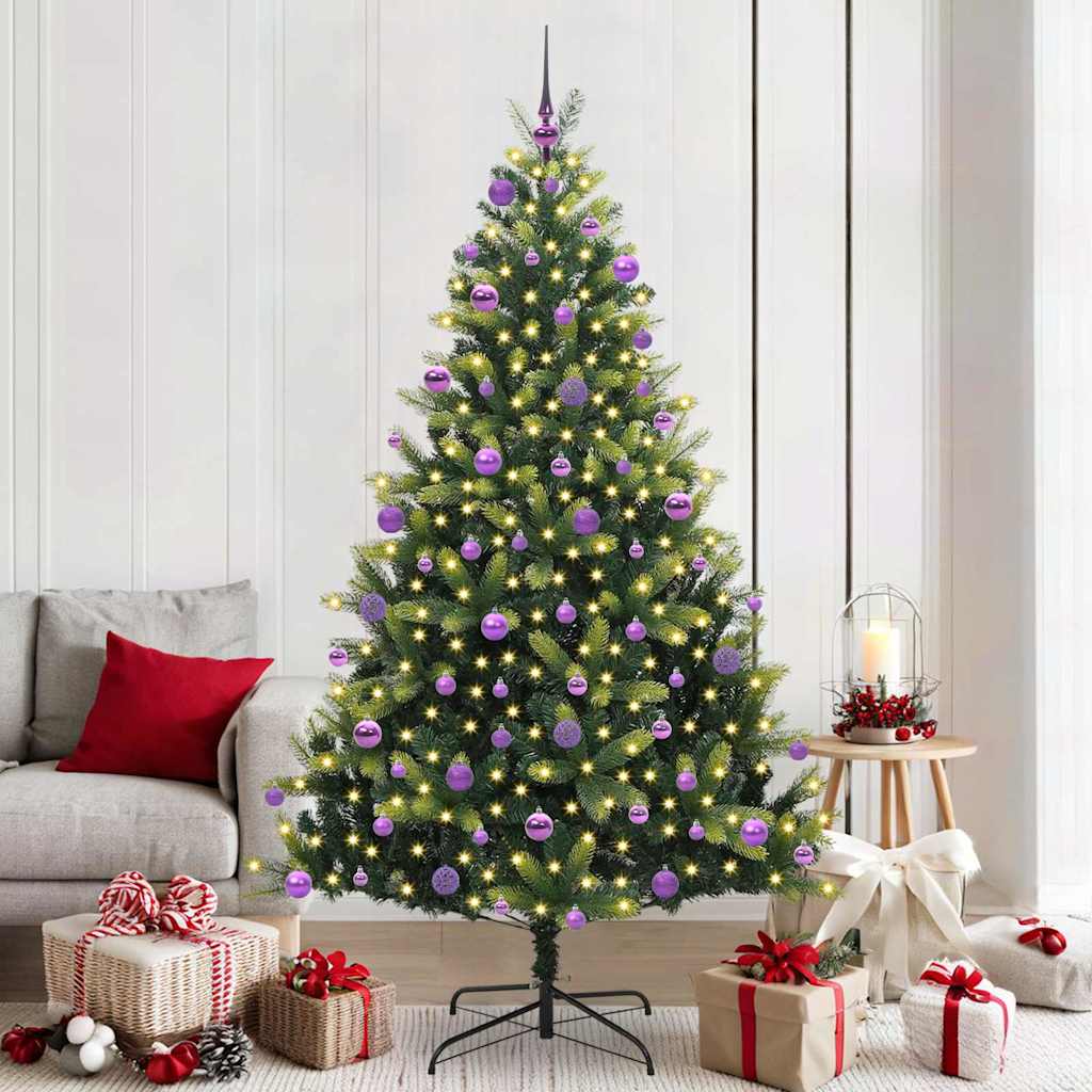 Vidaxl kunstkerstboom met scharnier 300 leds groen 210 cm pvc en pe