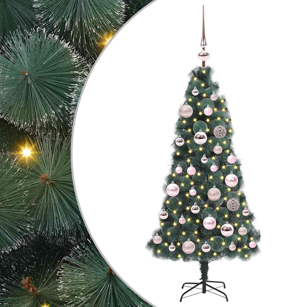 Vidaxl kunstmatige voorverlichte kerstboom met bollen set groen 120 cm