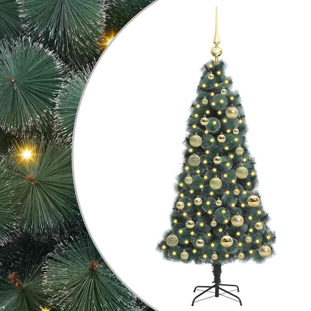 Vidaxl kunstkerstboom met verlichting en ballenset groen 120 cm pet