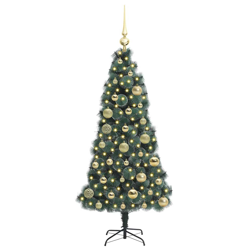 Vidaxl kunstkerstboom met verlichting en ballenset groen 120 cm pet