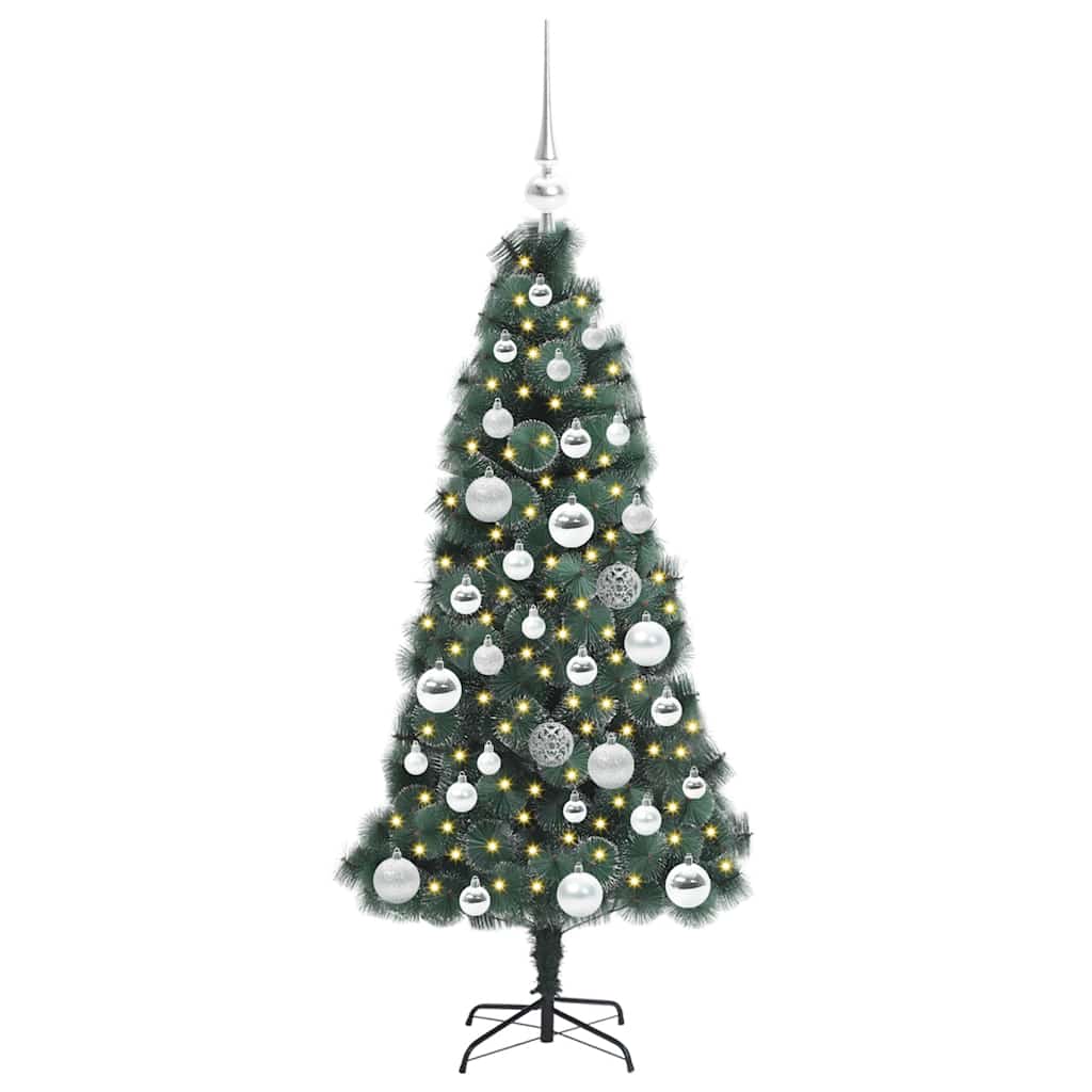 Vidaxl kunstkerstboom met verlichting en ballenset groen 120 cm pet