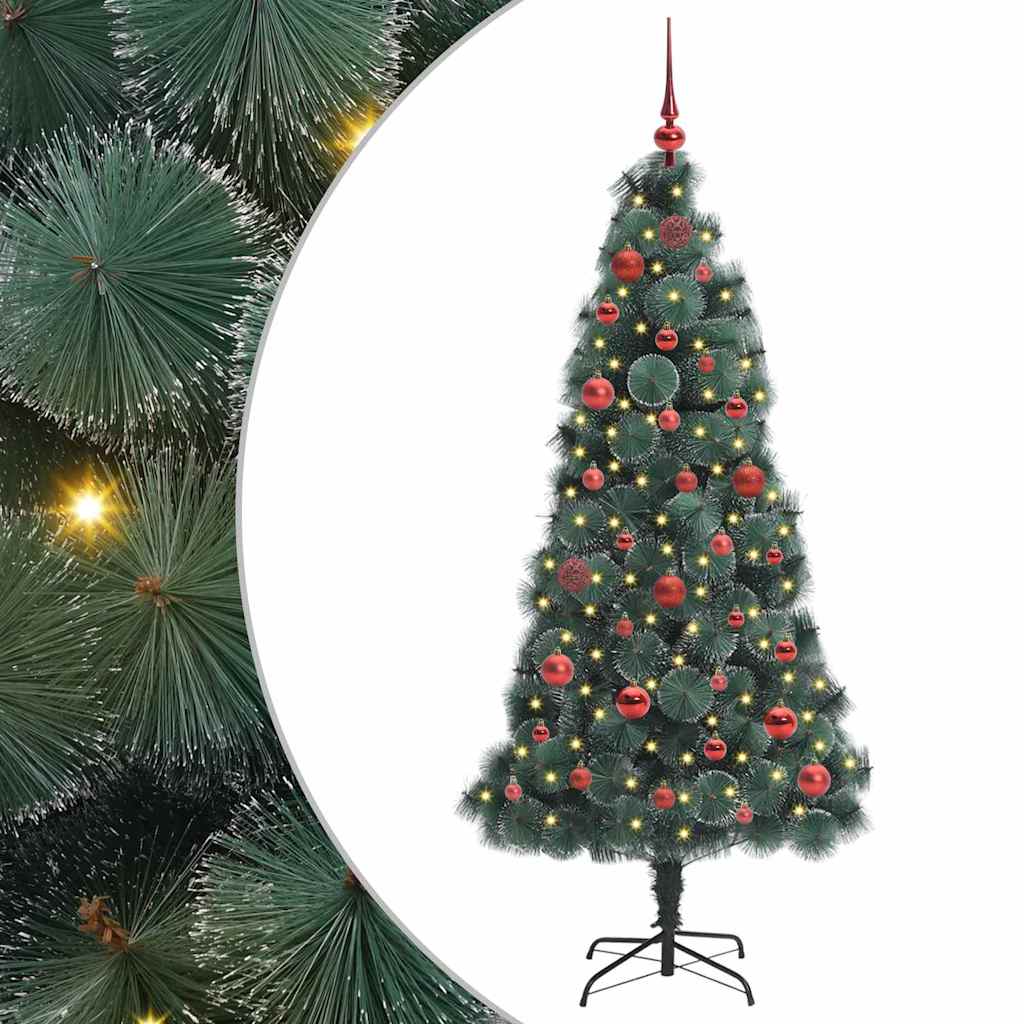 Vidaxl kunstmatige voorverlichte kerstboom met ballenset groen 150 cm
