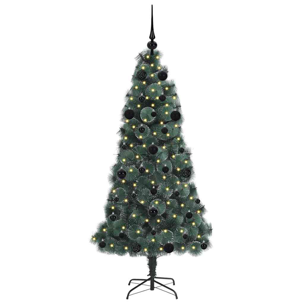Vidaxl kunstmatige voorverlichte kerstboom met bal set groen 150 cm