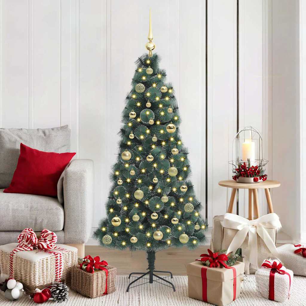 Vidaxl kunstkerstboom met verlichting en balset groen 150 cm pet
