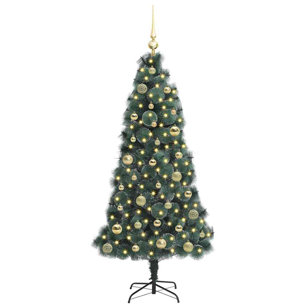 Vidaxl kunstkerstboom met verlichting en balset groen 150 cm pet
