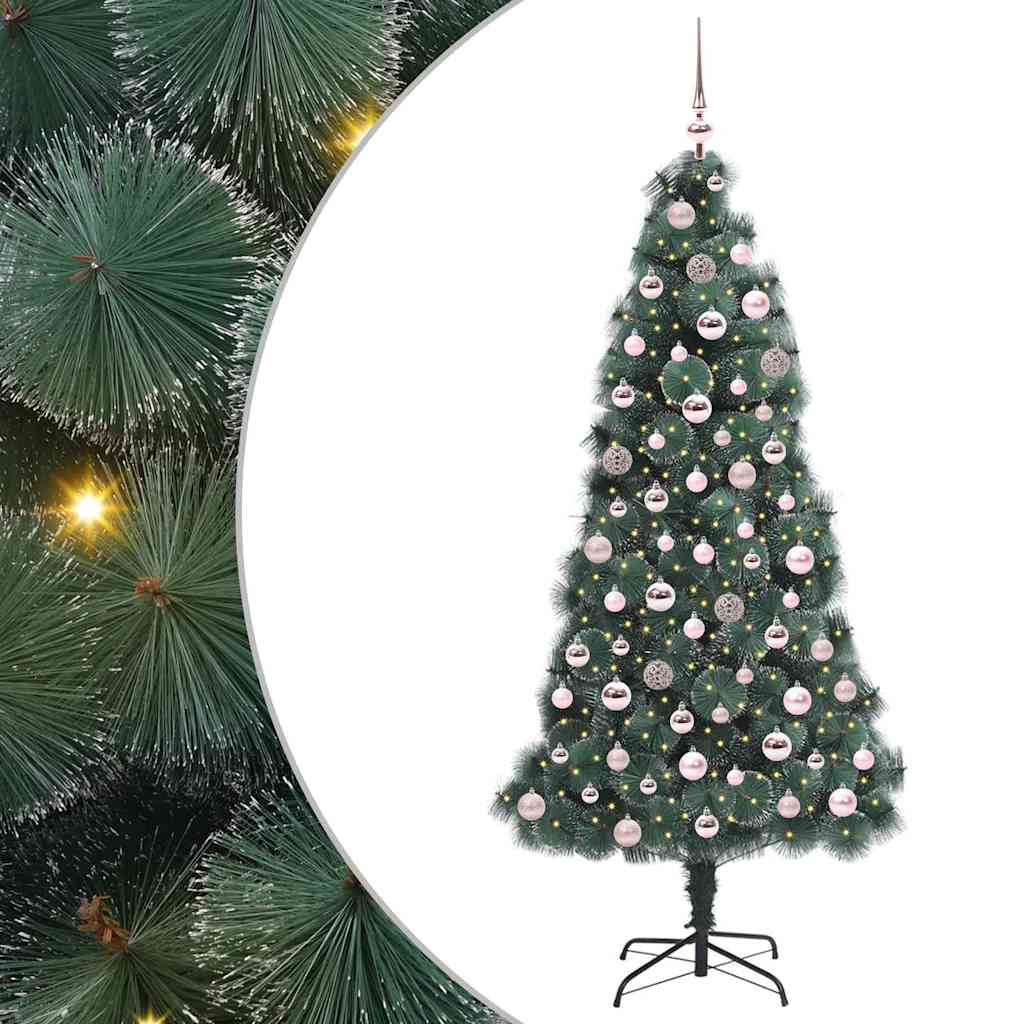 Vidaxl kunstkerstboom met verlichting en ballenset groen 180 cm pet