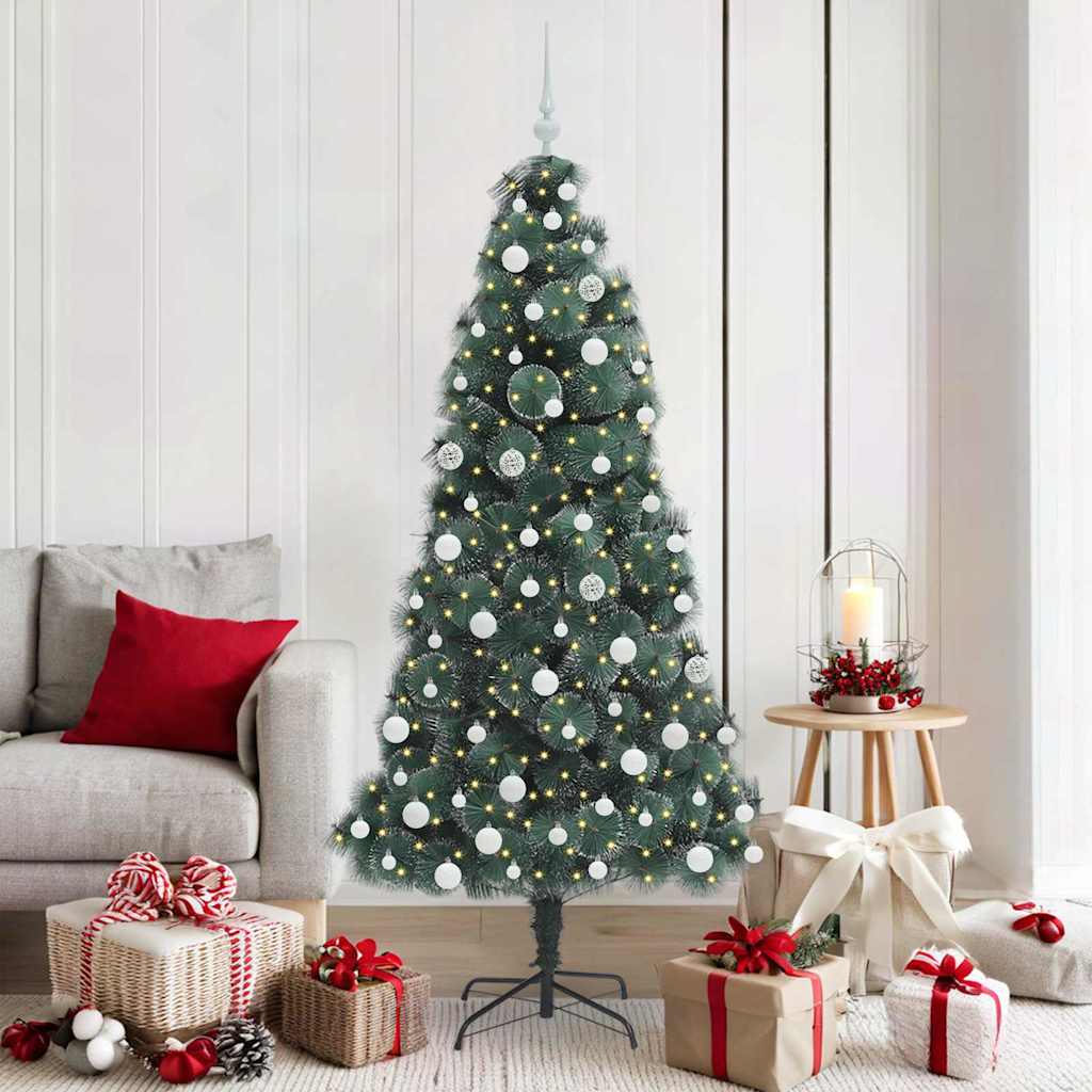 Vidaxl kunstkerstboom met verlichting en ballenset groen 180 cm pet