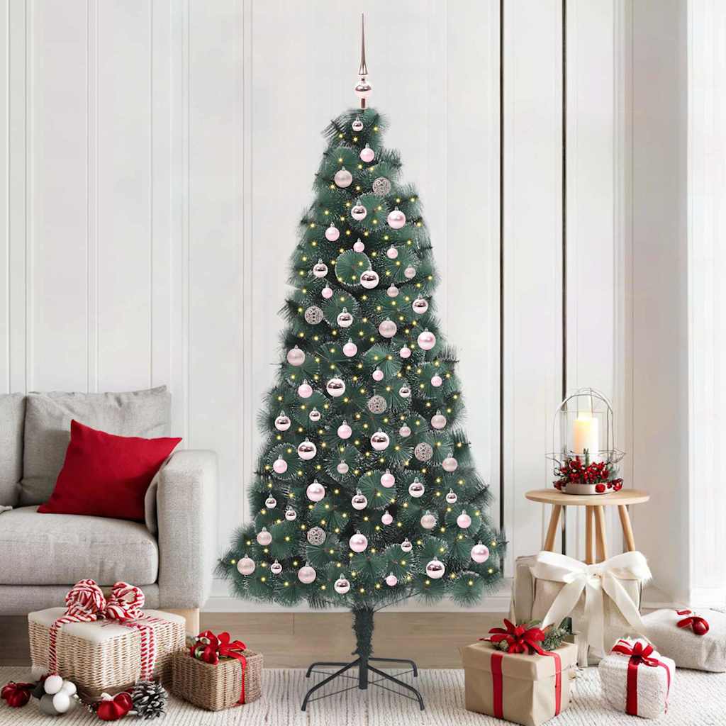 Vidaxl kunstmatige voorverlichte kerstboom met ballenset groen 210 cm