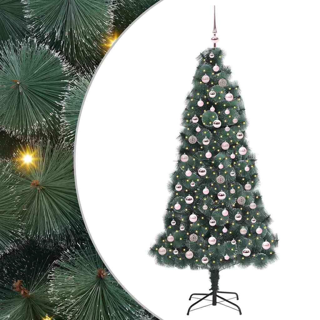 Vidaxl kunstmatige voorverlichte kerstboom met ballenset groen 210 cm
