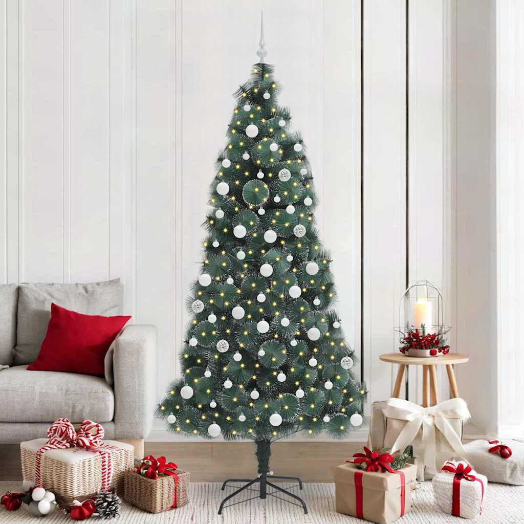 Vidaxl kunstmatige voorverlichte kerstboom met ballenset groen 210 cm