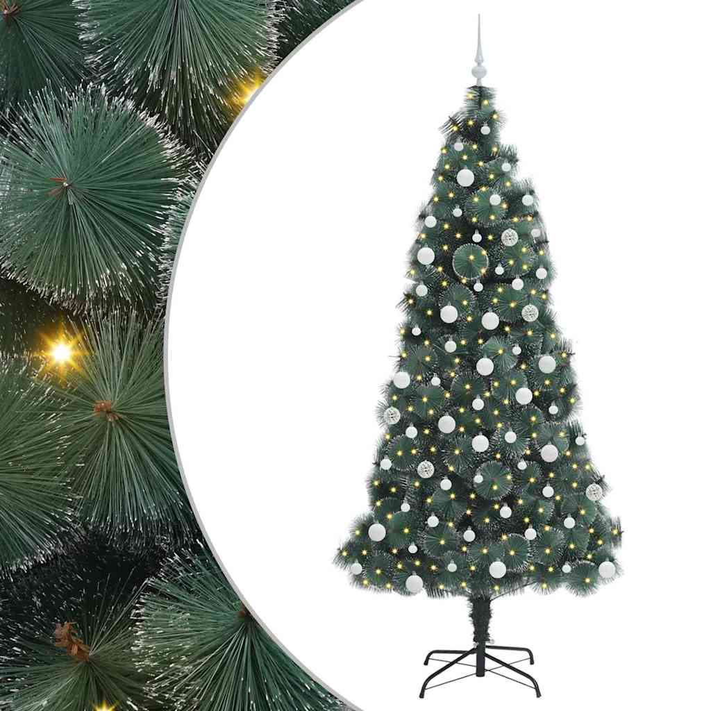 Vidaxl kunstmatige voorverlichte kerstboom met ballenset groen 210 cm