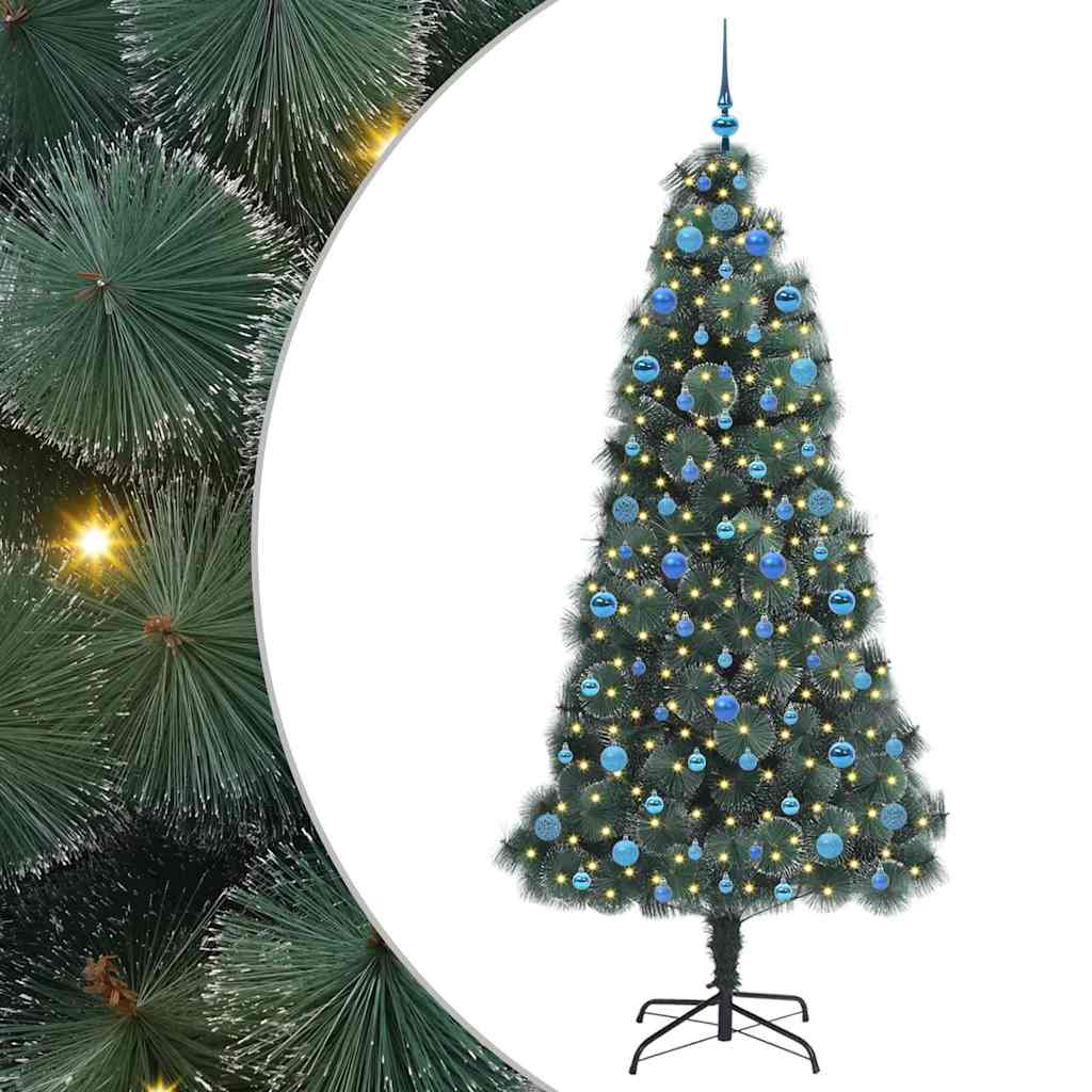 Vidaxl kunstmatige voorverlichte kerstboom met ballenset groen 210 cm