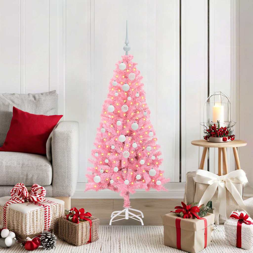 Vidaxl kerstboom met 150 led met standaard roze 120 cm pvc