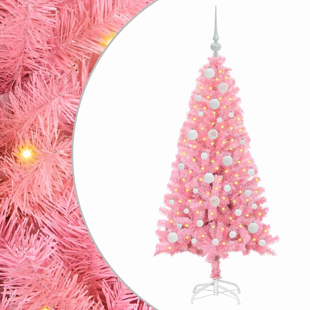 Vidaxl kerstboom met 150 led met standaard roze 120 cm pvc