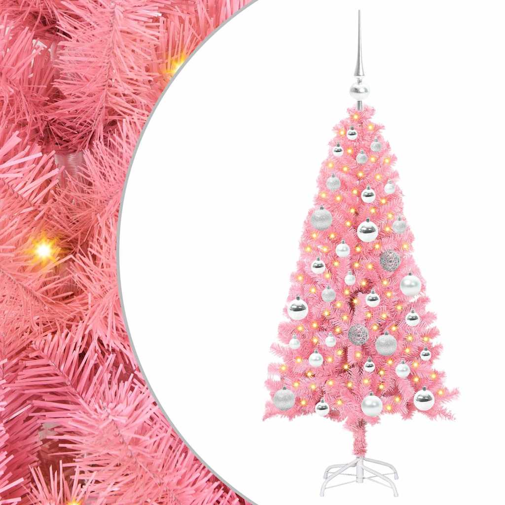 Vidaxl kerstboom met 150 led met standaard roze 120 cm pvc