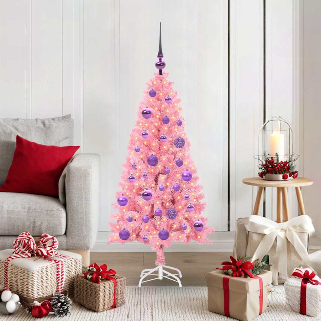 Vidaxl kerstboom met 150 led met standaard roze 120 cm pvc