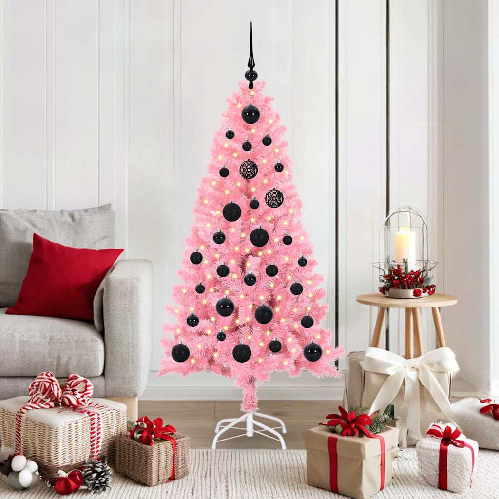 Vidaxl kerstboom met 150 led met standaard roze 150 cm pvc