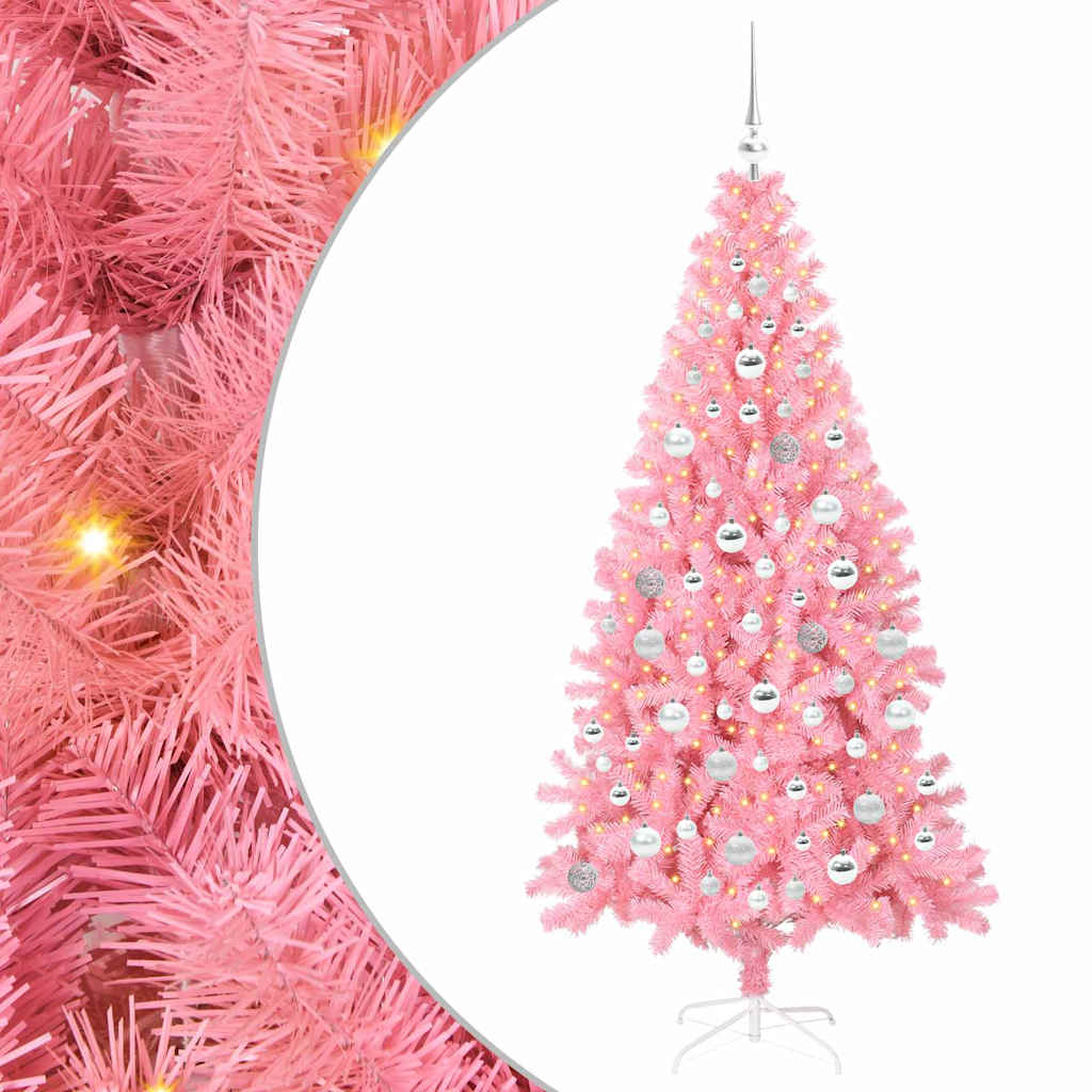 Vidaxl kerstboom met 300 led met standaard roze 180 cm pvc