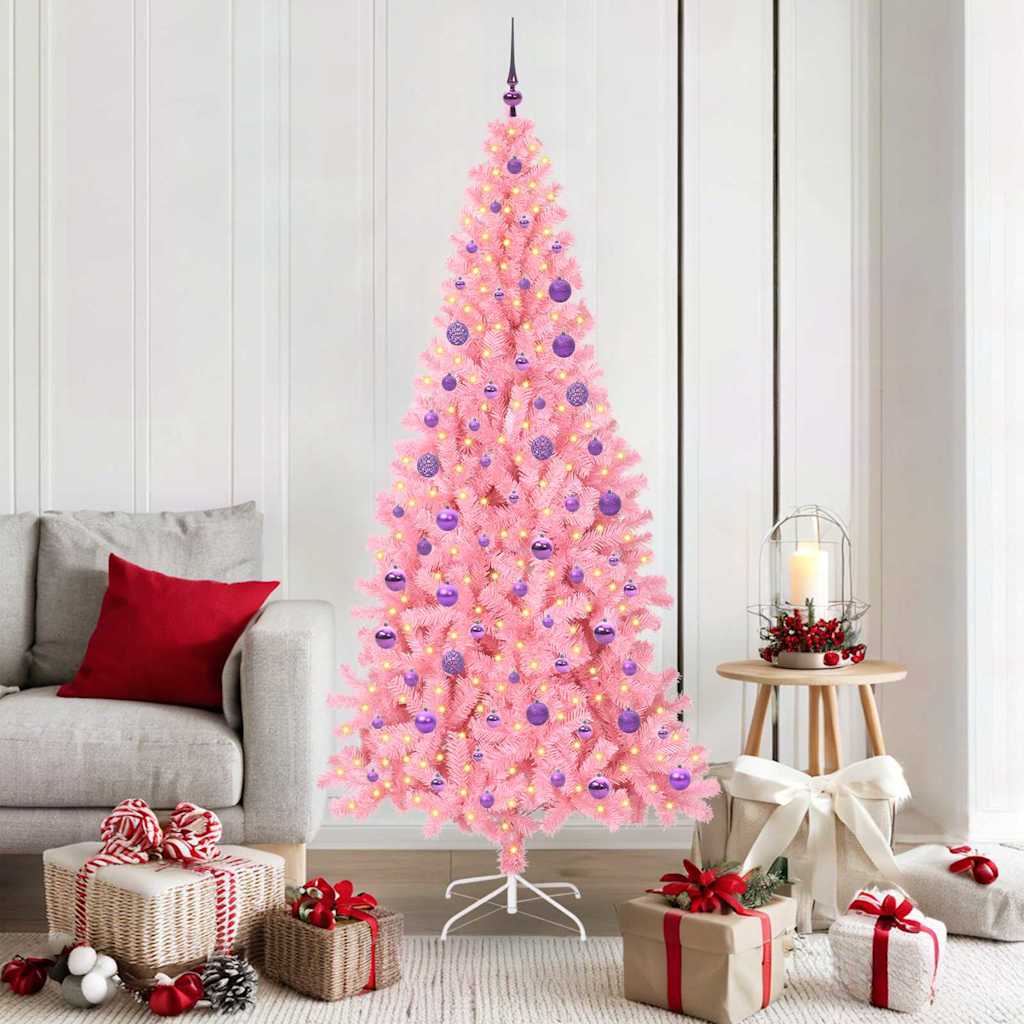 Vidaxl kerstboom met 300 led met standaard roze 180 cm pvc