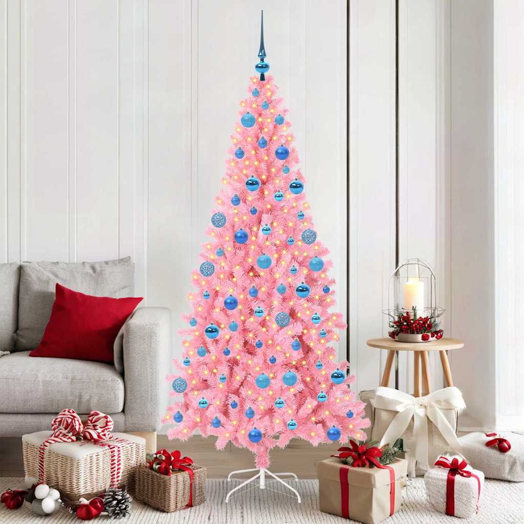 Vidaxl kerstboom met 300 led met standaard roze 180 cm pvc