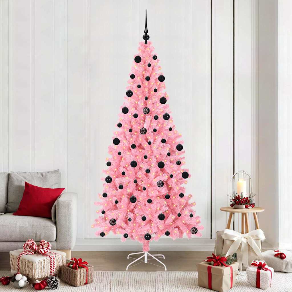 Vidaxl kerstboom met 300 led met standaard roze 210 cm pvc