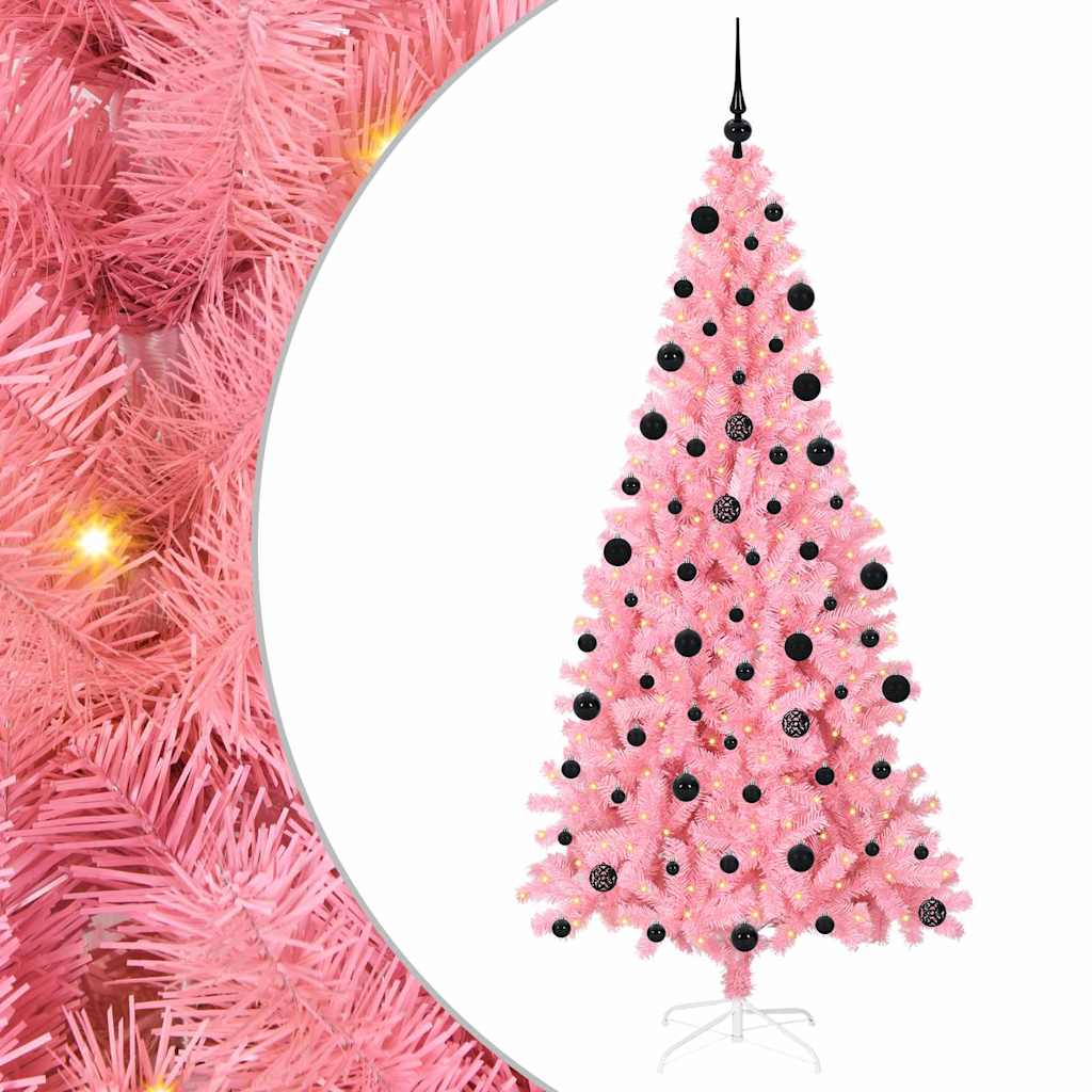 Vidaxl kerstboom met 300 led met standaard roze 210 cm pvc
